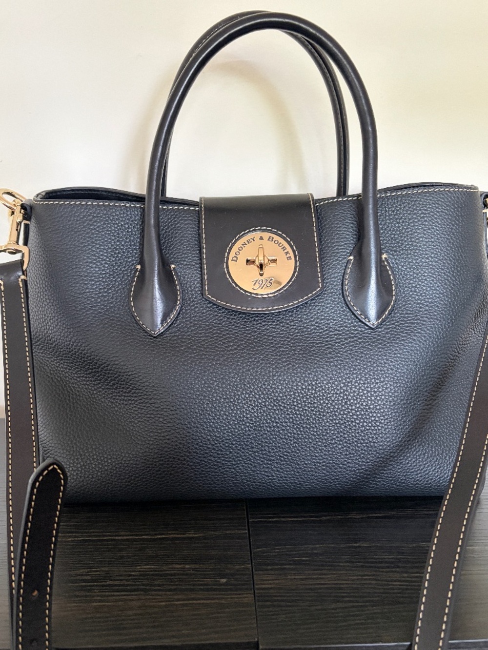 Dooney & Bourke Turnlock Leather Handle Tote - Black/Black